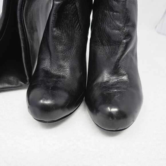 Black Leather Over The Knee Boots 5" Heel Ultra High 8.5 M Nine West Sexy - Picture 7 of 15